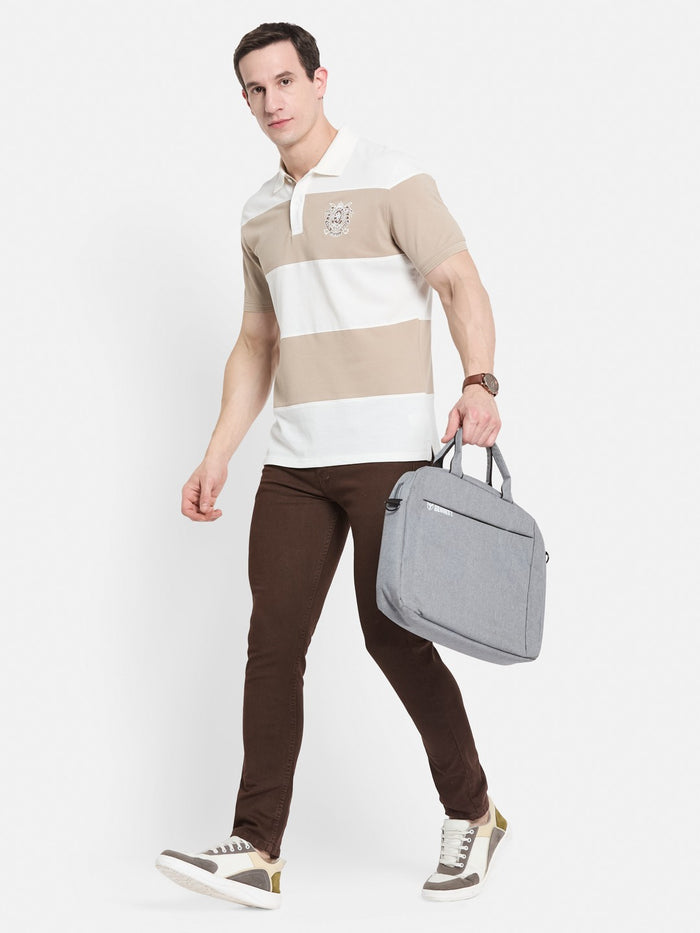 COLOUR BLOCKED CUTN SEW STRIPE EMBROIDED APPLIQUE  T-SHIRT
