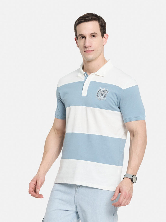 COLOUR BLOCKED CUTN SEW STRIPE EMBROIDED APPLIQUE  T-SHIRT