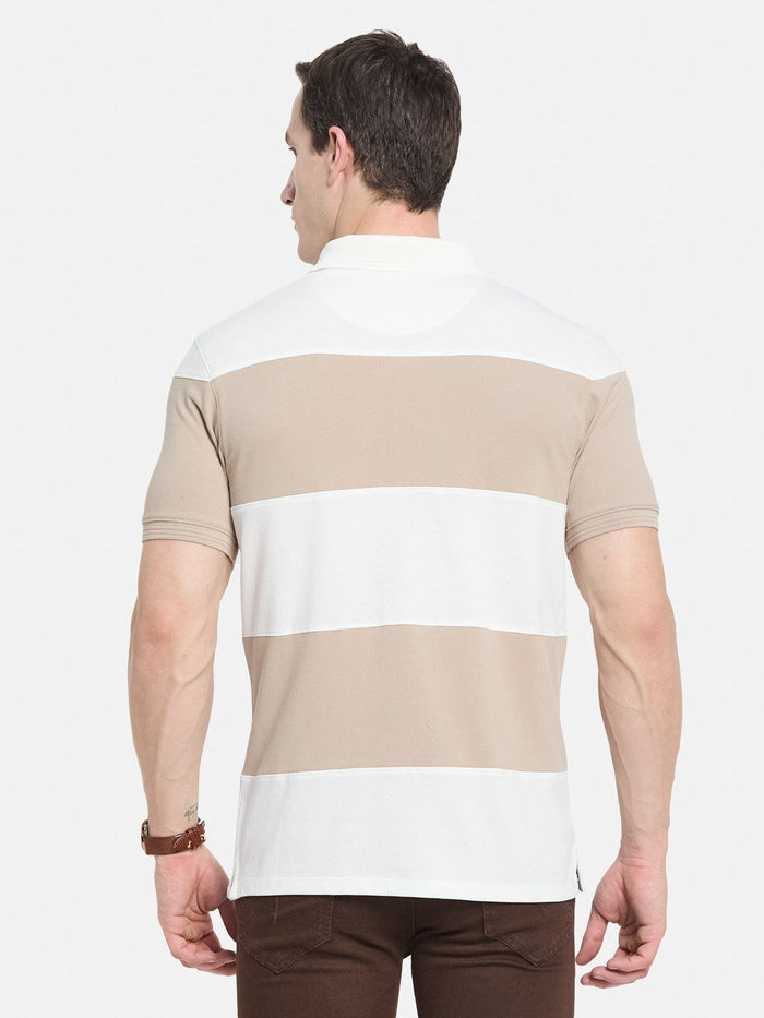 COLOUR BLOCKED CUTN SEW STRIPE EMBROIDED APPLIQUE  T-SHIRT