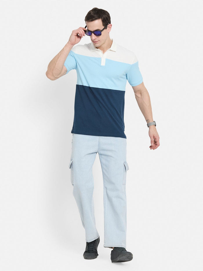 COLOUR BLOCT CUT N SEW POLO NECK PIQUE T-SHIRT