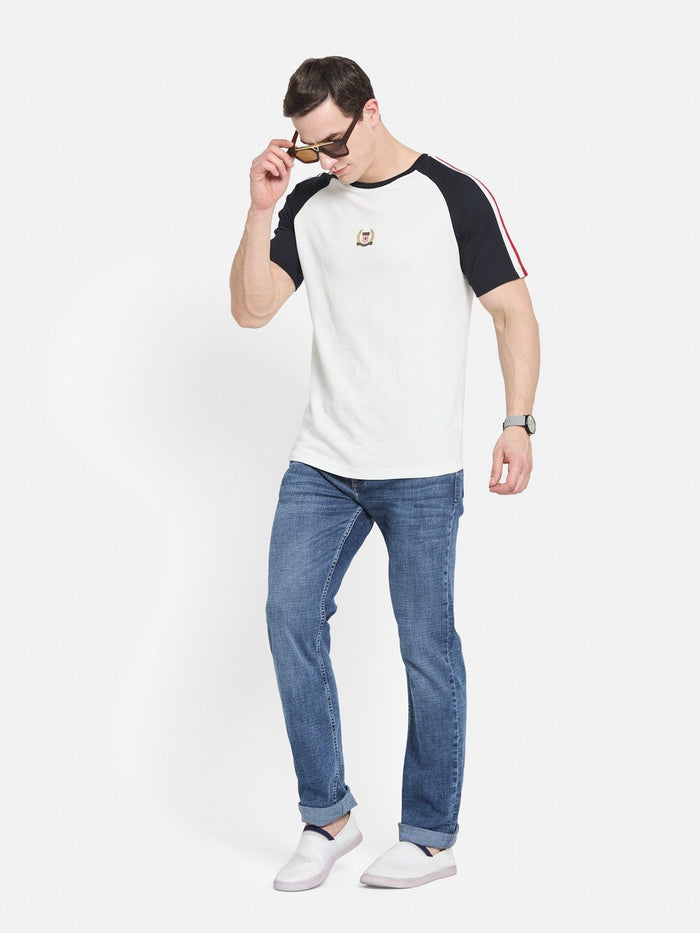 CUT N SEW ROUND NECK BOX KNIT T-SHIRT