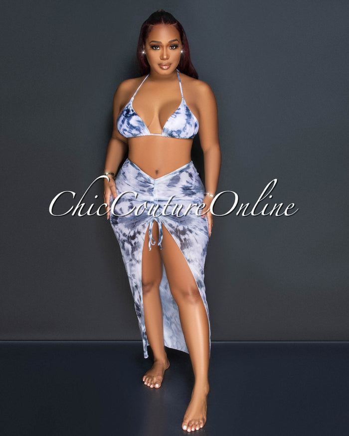*Danita Grey Tie-Dye Print Three Piece Swimsuit