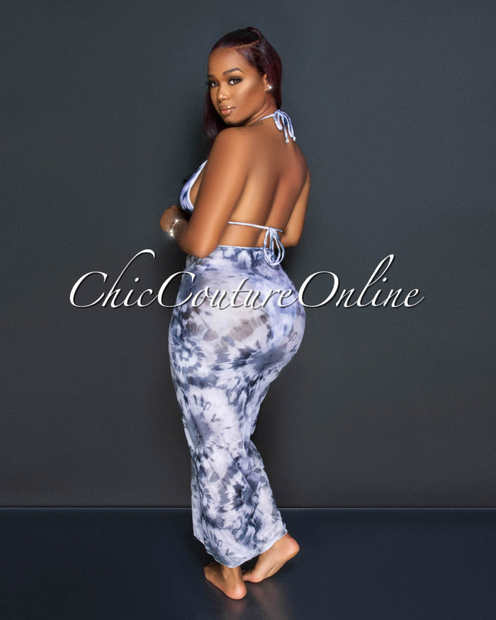 *Danita Grey Tie-Dye Print Three Piece Swimsuit