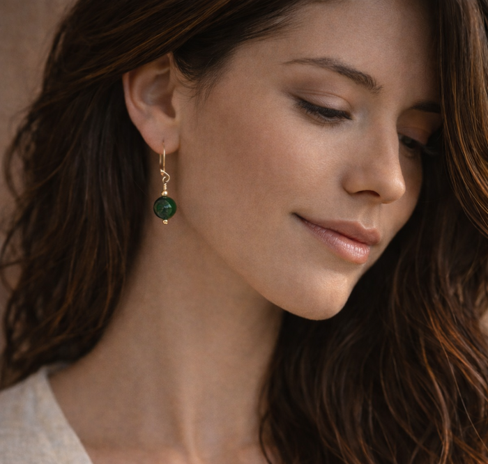 Dark Jade Earrings | Drop Earrings | 14K Gold Filled or 925 Sterling Silver | 35th Anniversary
