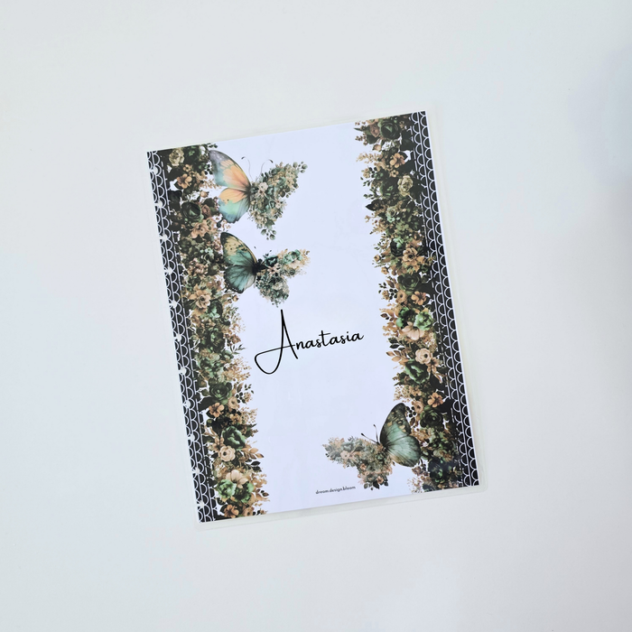 Arbor Designs personalised discbound planner cover by dream.design.bloom, natural green cover with custom name or phrase design