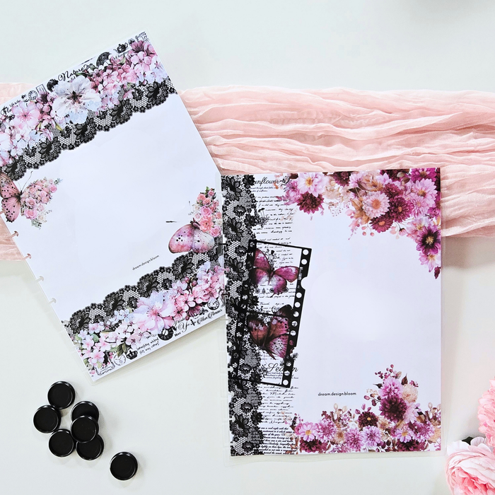 Whisper Dreams discbound planner cover by dream.design.bloom, boutique reversible cover in soft pink palette