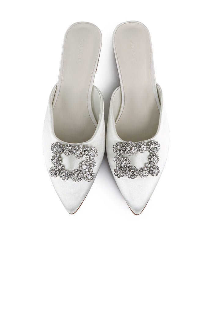 Doretta Embellishment Slip Ons Heels (White)