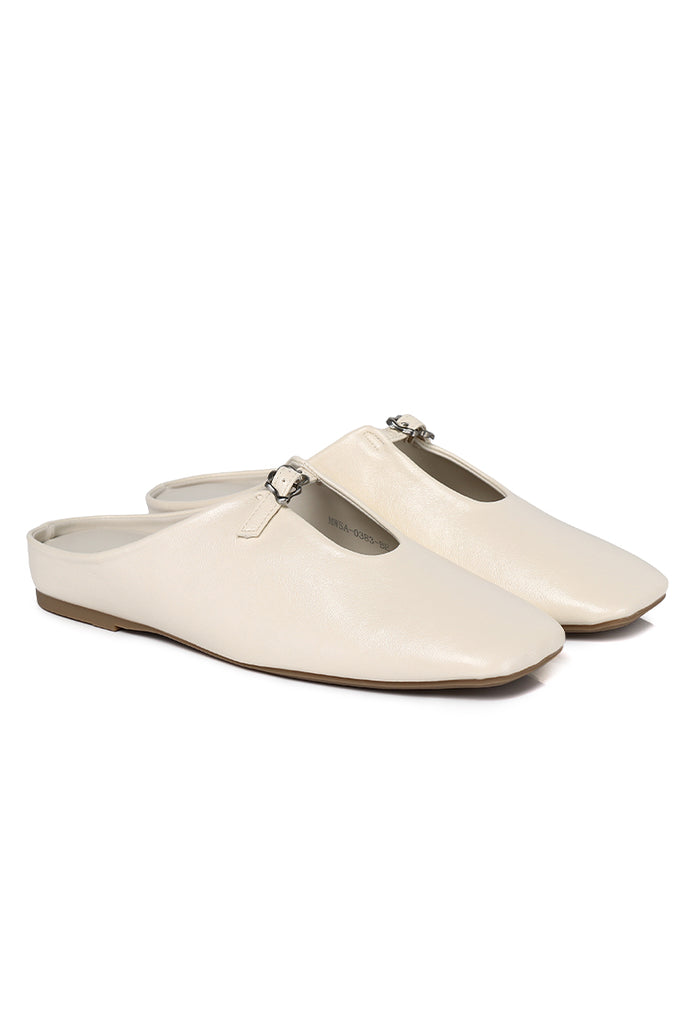 Eliana Square Toe Slip on Flat (Beige)
