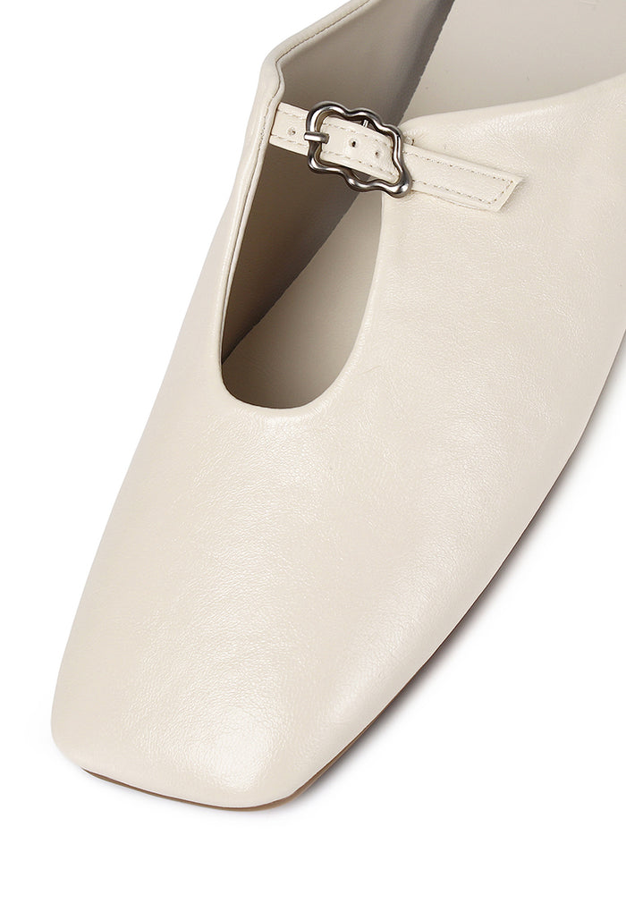 Eliana Square Toe Slip on Flat (Beige)