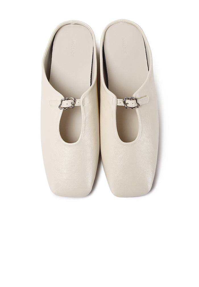 Eliana Square Toe Slip on Flat (Beige)