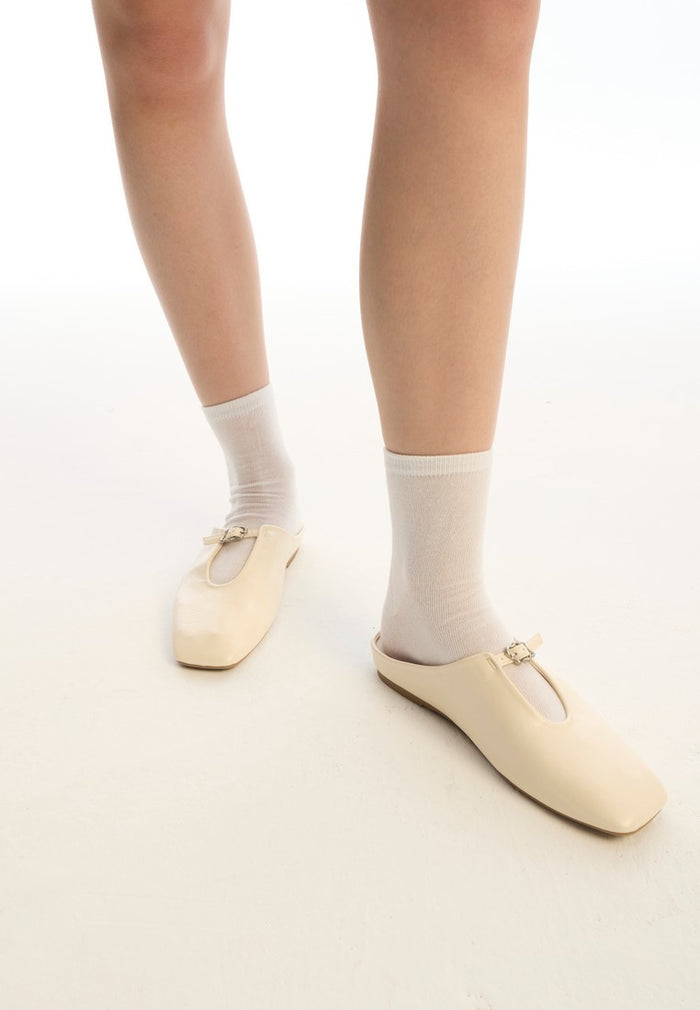 Eliana Square Toe Slip on Flat (Beige)