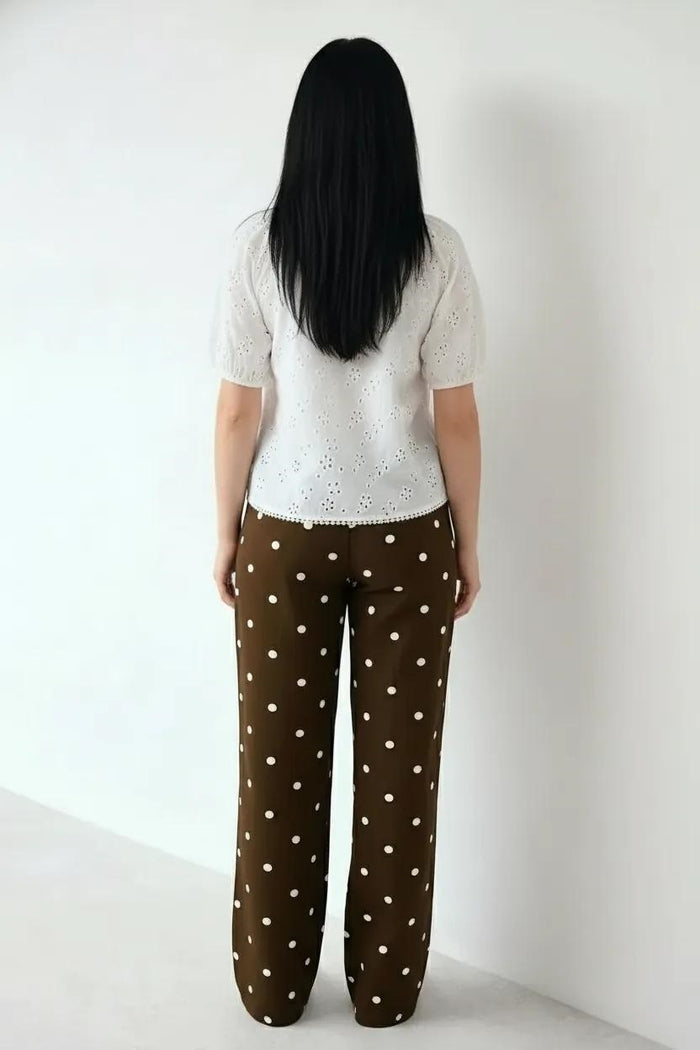 Embroidered Tie-Up Neck Puff Sleeve Cotton Blend Off White Top