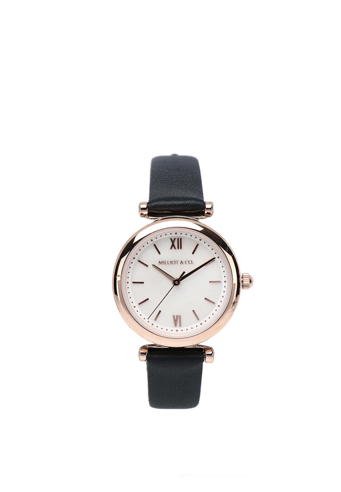 Endora Rose Gold Leather Strap Watch Metal Analog (Black)