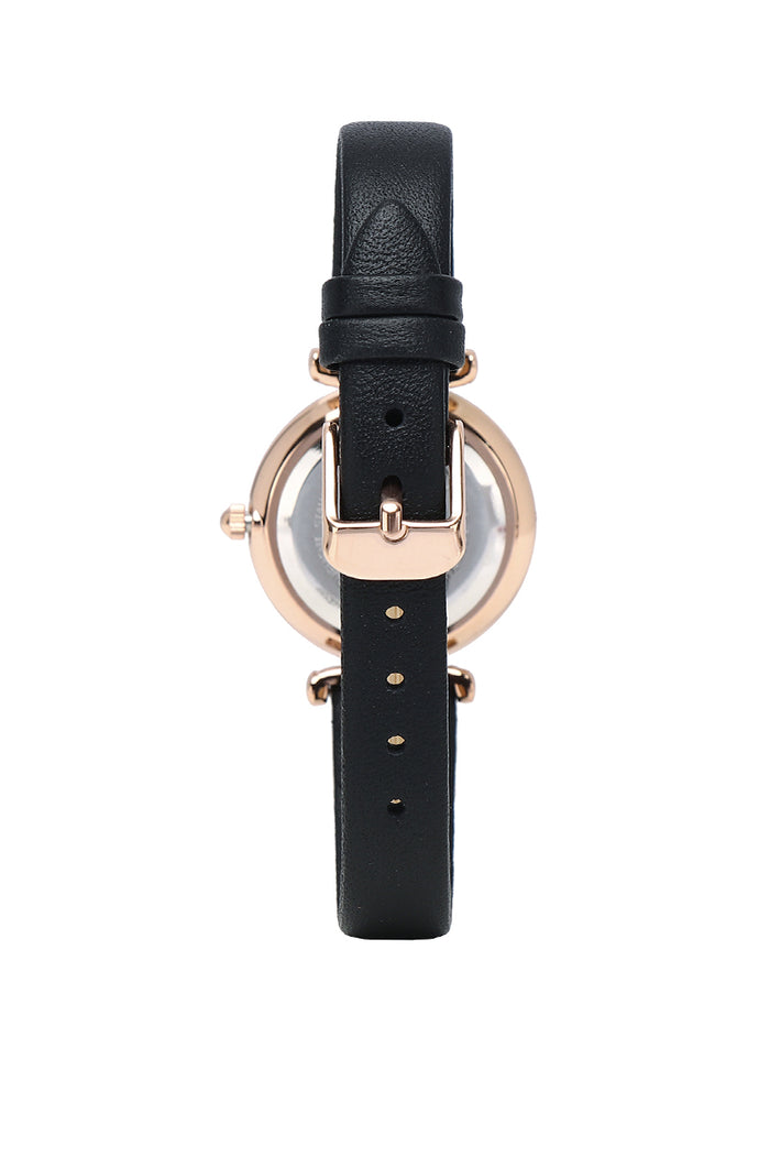 Endora Rose Gold Leather Strap Watch Metal Analog (Black)