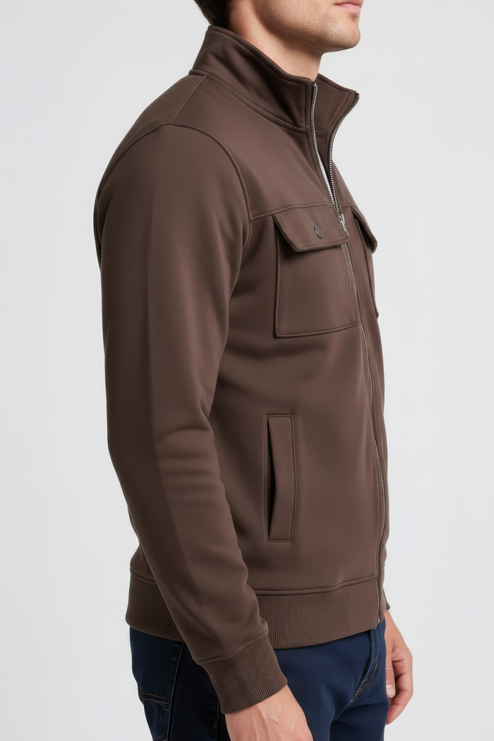 Espresso Men’s, Cotton Blend  Full-Zip Utility Pocket Sweatshirt