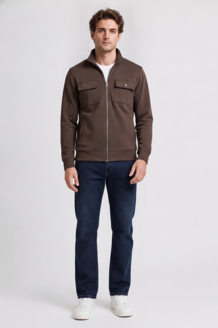 Espresso Men’s, Cotton Blend  Full-Zip Utility Pocket Sweatshirt