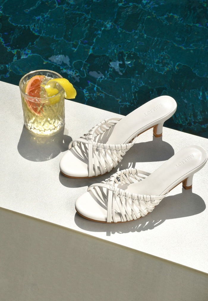 Fern Braided Slip On Heels (White)