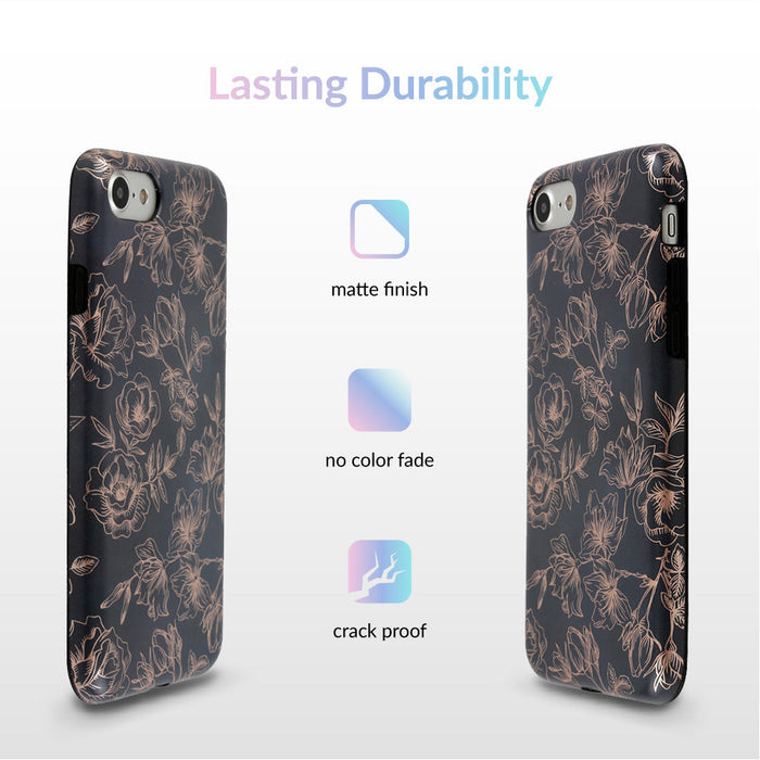 Floral Rose Gold Chrome iPhone Case – Aesthetic Shockproof Phone Cover