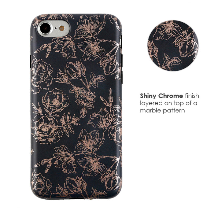 Floral Rose Gold Chrome iPhone Case – Aesthetic Shockproof Phone Cover