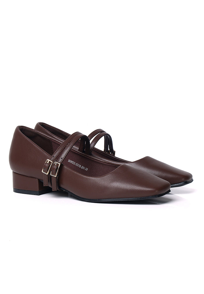 Florence Interchangeable Strap Mary Jane Pumps (Brown)
