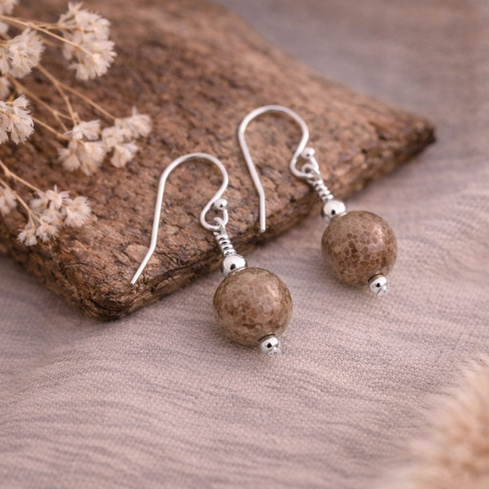 Fossilised Coral | Drop Earrings | Sterling Silver | Coral earrings