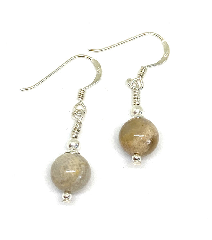 Fossilised Coral | Drop Earrings | Sterling Silver | Coral earrings