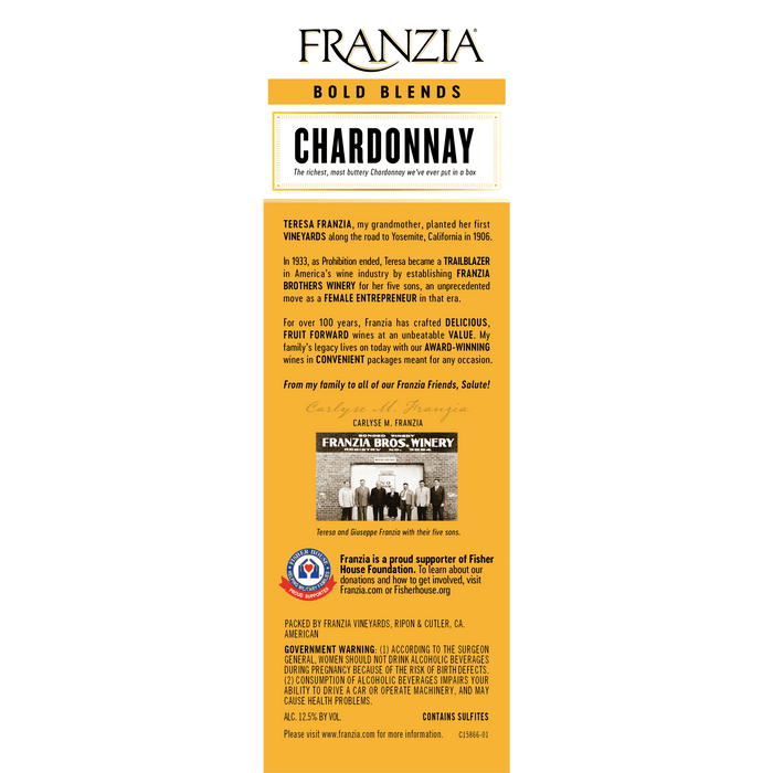 Franzia Rich & Buttery Chardonnay White Wine, 5 L Bag In Box, ABV 12.50%