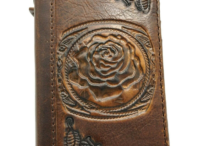 Genuine Leather Galaxy Phone Case: Floral Art Design Wallet