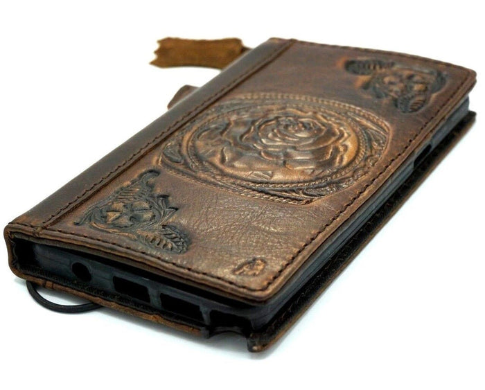 Genuine Leather Galaxy Phone Case: Floral Art Design Wallet
