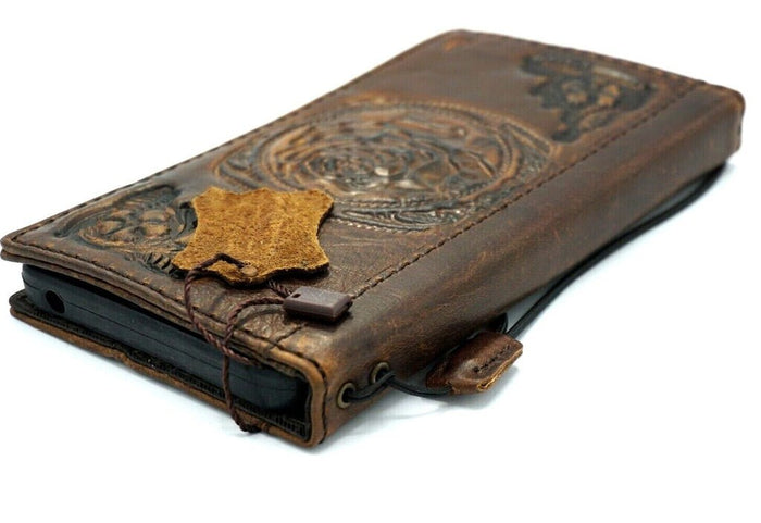 Genuine Leather Galaxy Phone Case: Floral Art Design Wallet