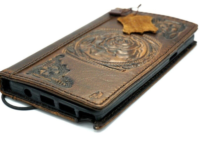 Genuine Leather Galaxy Phone Case: Floral Art Design Wallet