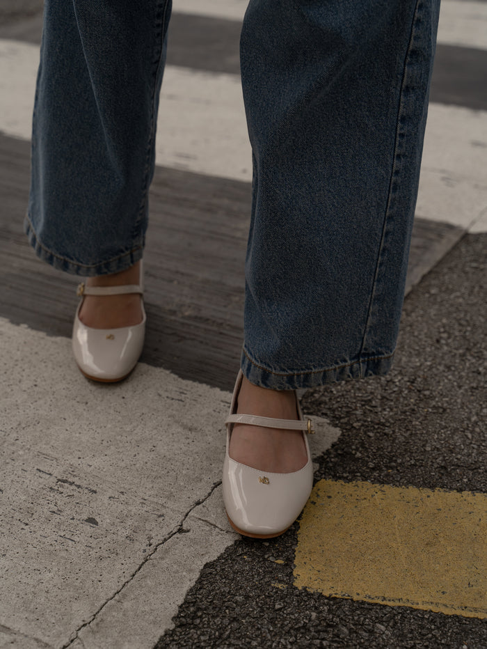 Gina Round Toe Mary Jane Ballerina & Flats (Beige)