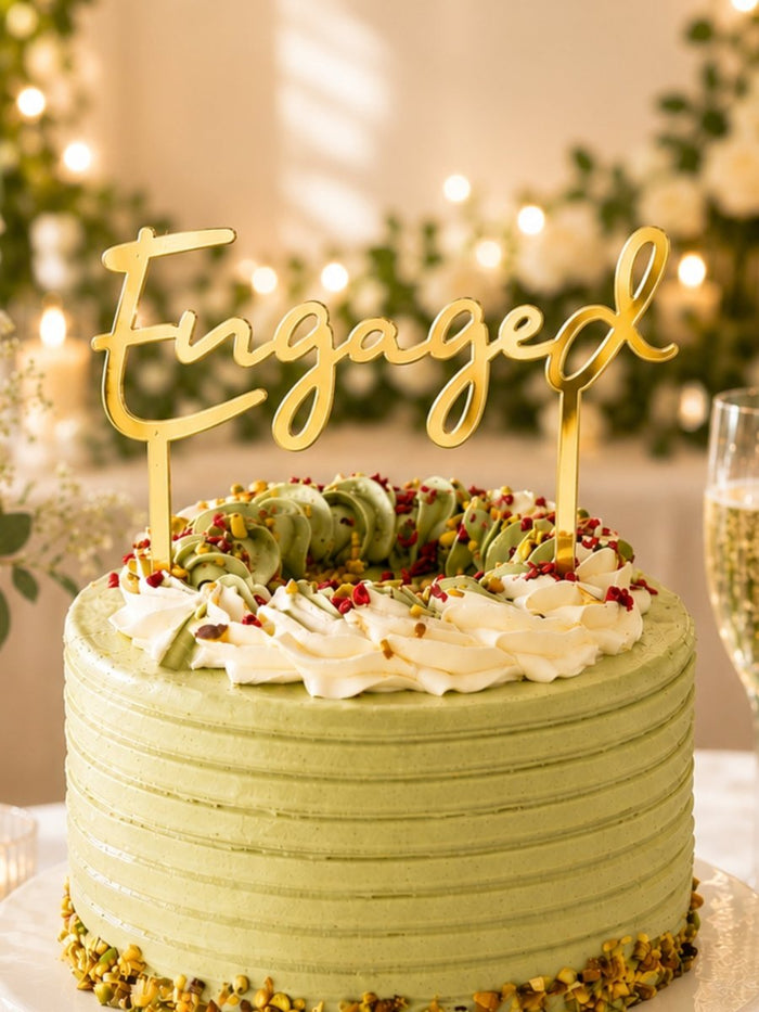 Gold 'Engaged' Acrylic Cake Topper - Patisserie Valerie