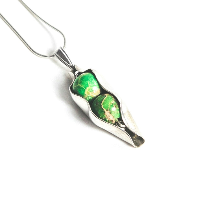 Green Jasper Two Peas in a Pod Necklace | Personalised Gift