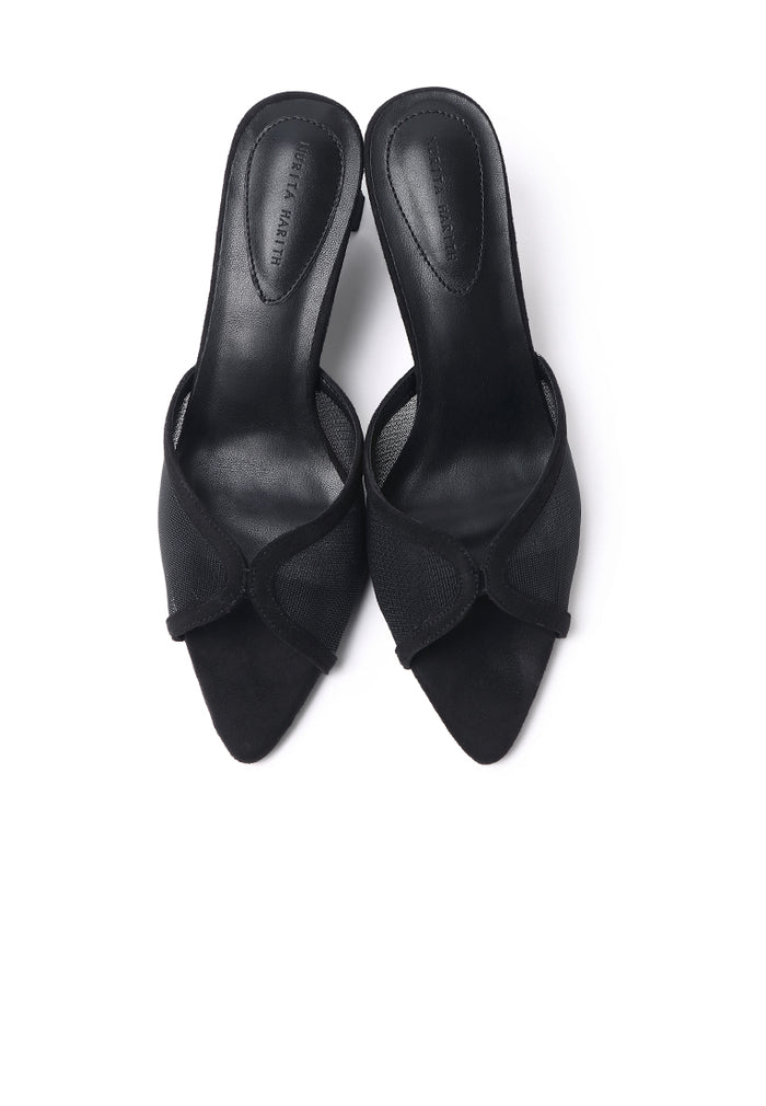 Haira Mesh Slip Ons Heels (Black)