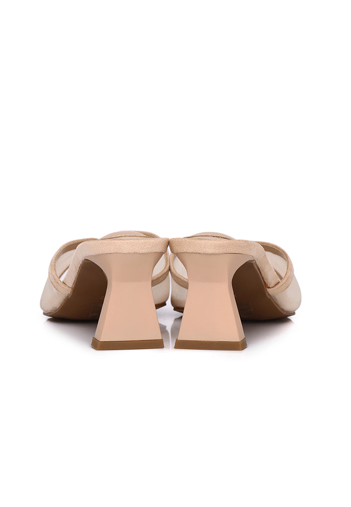 Haira Mesh Slip Ons Heels (Nude)