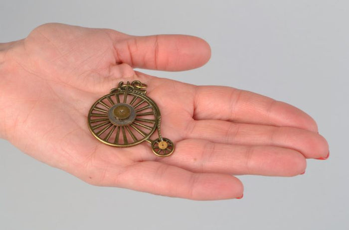 Handmade designer large metal neck pendant in steampunk style for women