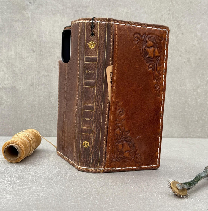 Handmade Leather Book Wallet Case for Oppo Find N3 N5