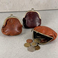 Handmade Leather Coin Purse, Genuine Leather Change Wallet, Kiss Lock Pouch