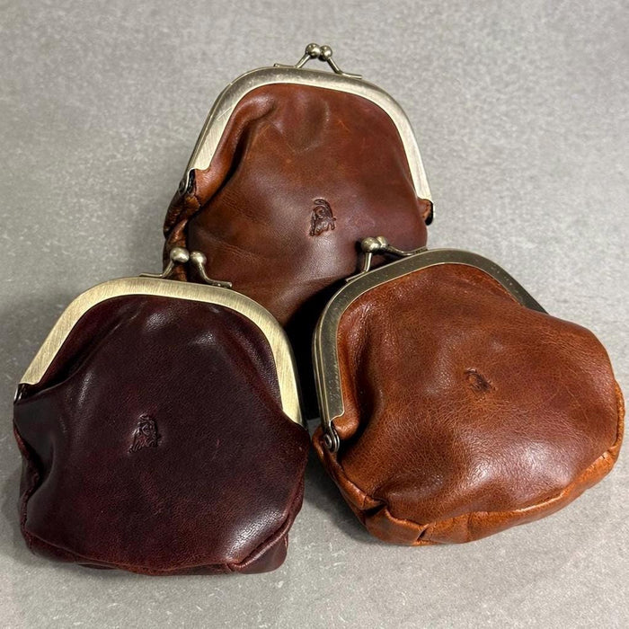 Handmade Leather Coin Purse, Genuine Leather Change Wallet, Kiss Lock Pouch