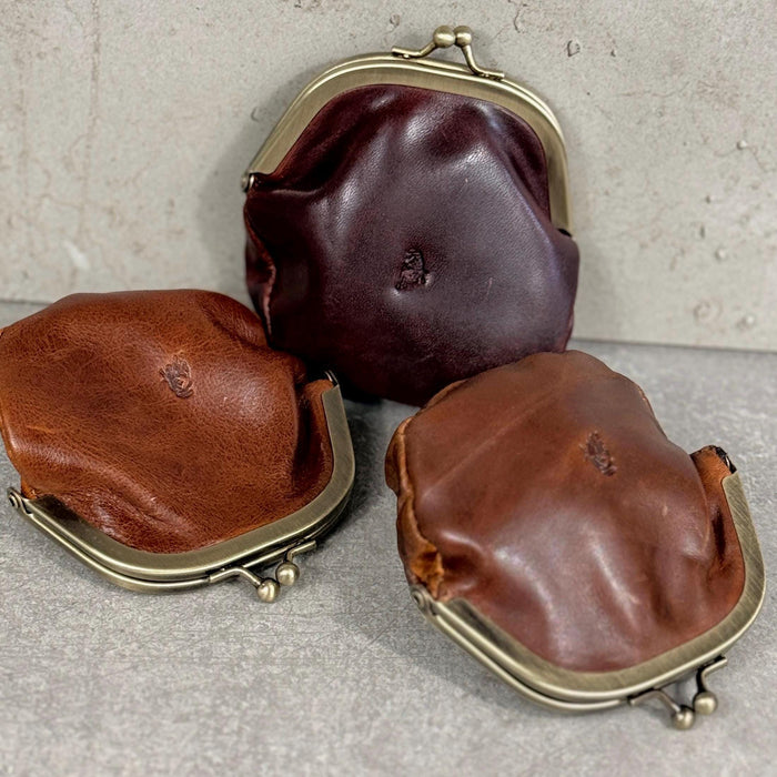 Handmade Leather Coin Purse, Genuine Leather Change Wallet, Kiss Lock Pouch