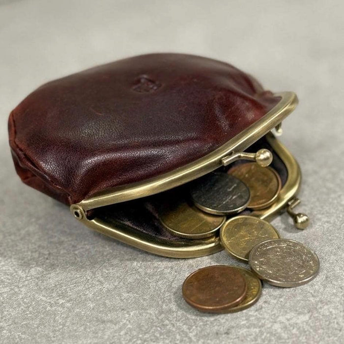 Handmade Leather Coin Purse, Genuine Leather Change Wallet, Kiss Lock Pouch