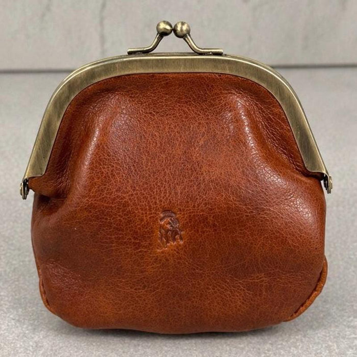 Handmade Leather Coin Purse, Genuine Leather Change Wallet, Kiss Lock Pouch