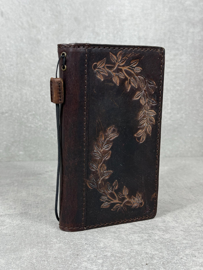 Handmade Leather Wallet Case: Floral Book Design for Galaxy S21/S22/S23/S24/S25