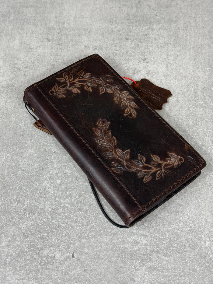 Handmade Leather Wallet Case: Floral Book Design for Galaxy S21/S22/S23/S24/S25