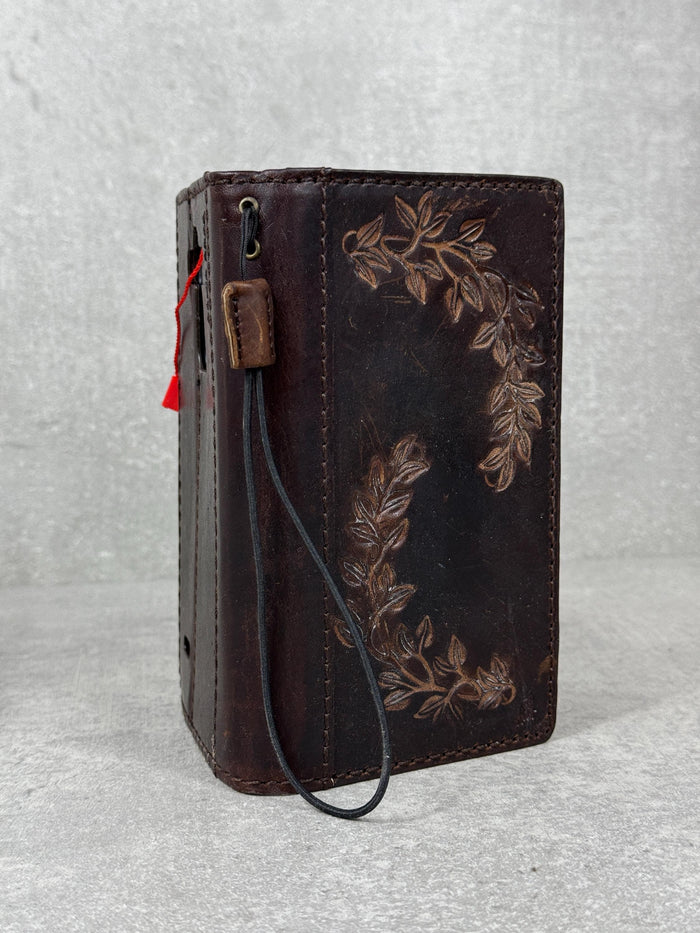 Handmade Leather Wallet Case: Floral Book Design for Galaxy S21/S22/S23/S24/S25
