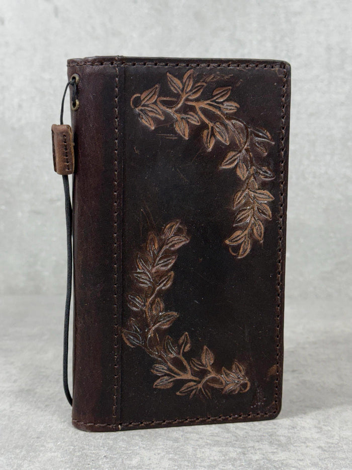 Handmade Leather Wallet Case: Floral Book Design for Galaxy S21/S22/S23/S24/S25