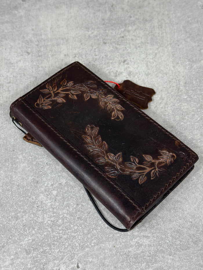 Handmade Leather Wallet Case: Floral Book Design for Galaxy S21/S22/S23/S24/S25