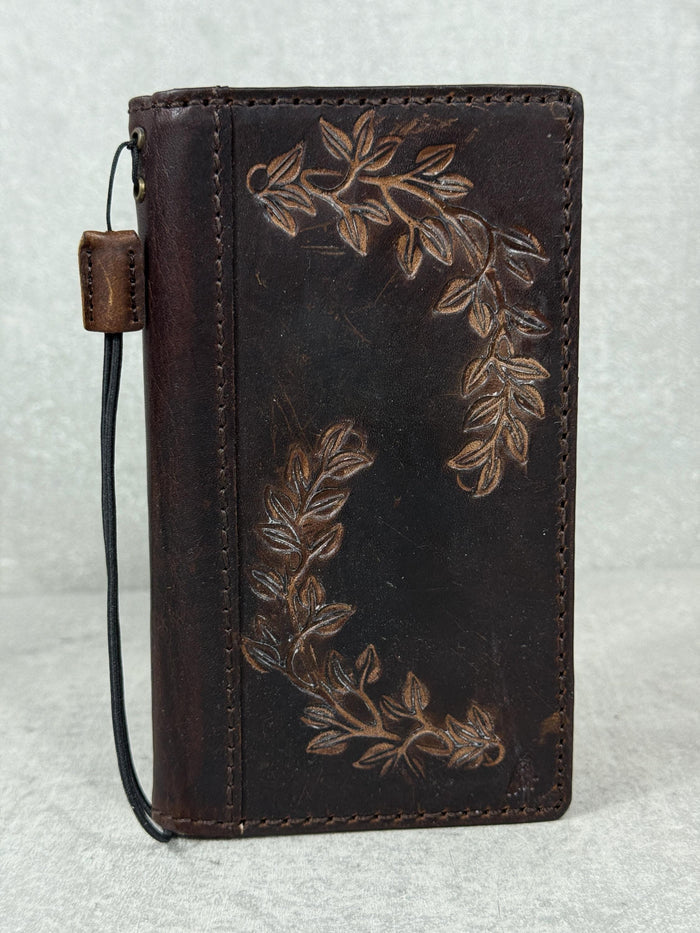 Handmade Leather Wallet Case: Floral Book Design for Galaxy S21/S22/S23/S24/S25