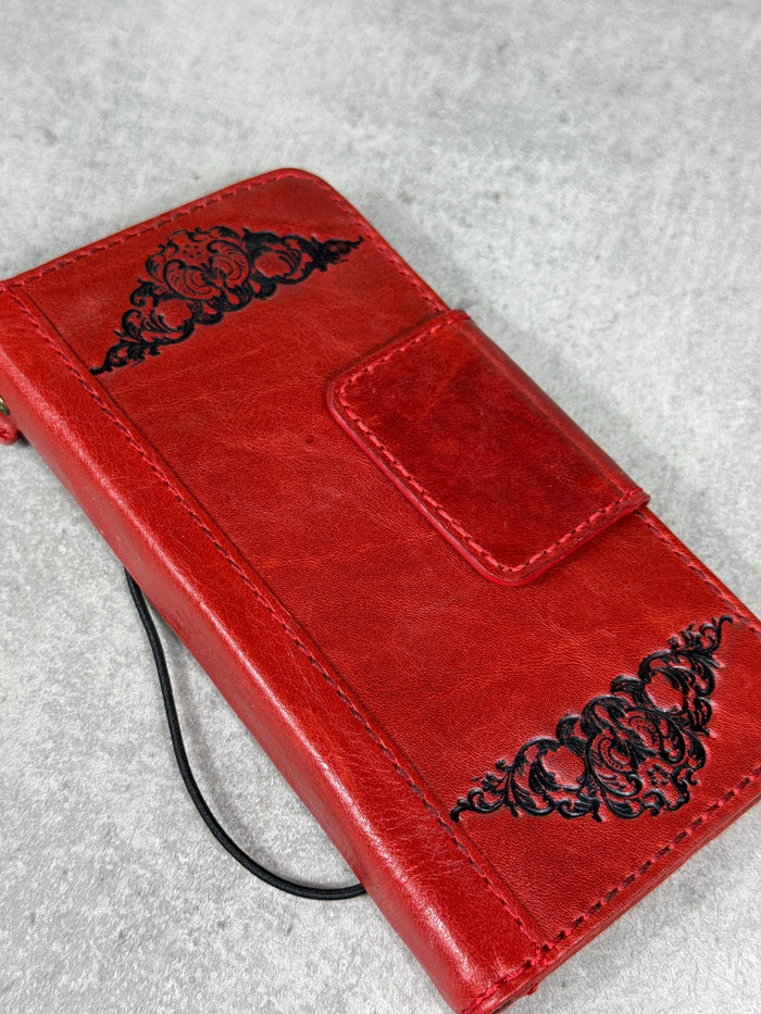 Handmade Leather Wallet Case for Galaxy: Book Design, Card Slots